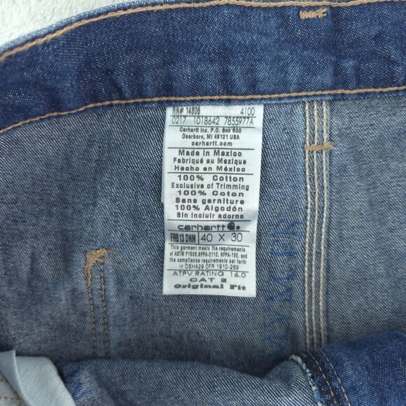 Carhartt FR Flame Resistant Carpenter Blue Denim Work Jeans FRB13-DNM 40x30 - Picture 9 of 13